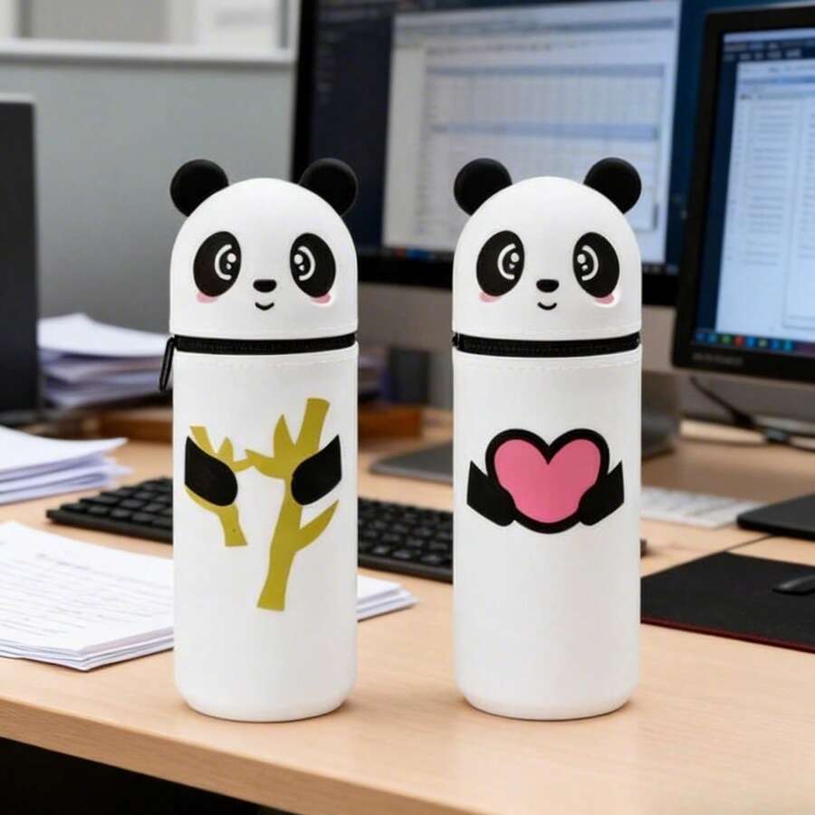 Panda Silicone Pencil Case, Heart/Bamboo Panda Pattern, Soft Silicone Material Pencil Box And Holder, Animal Pattern Pencil Case Gift