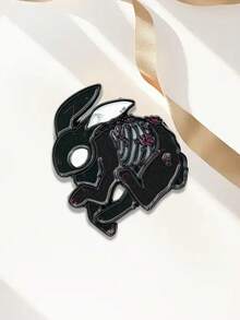1PC Funny Black Skull Rabbit Demon, Enamel Brooch Rabbit Lapel Pin Funny Cute Character Badge Accessory - Black - View 1