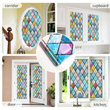 3D Window Film, No Glue Privacy Glass Sticker, Static Cling Heat Insulation UV Protection, Rhombus Pattern (Width) 30cm * (Length) 100cm - Multicolor - View 6