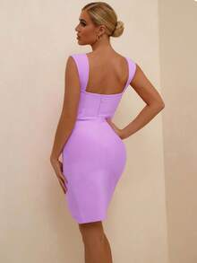 Women's Fashionable Sexy Elegant Light Purple Mini Bandage Bodycon Dress, Suitable For Party, Cocktail, Wedding Guest - Mauve Purple - View 5