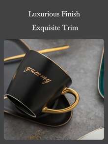 Ceramic Coffee Mug & Tea Cup Set, Gilded Asymmetrical Shape, Personalized For Home, Office, Couples Gift, Birthday Gift - Dark Green - View 5