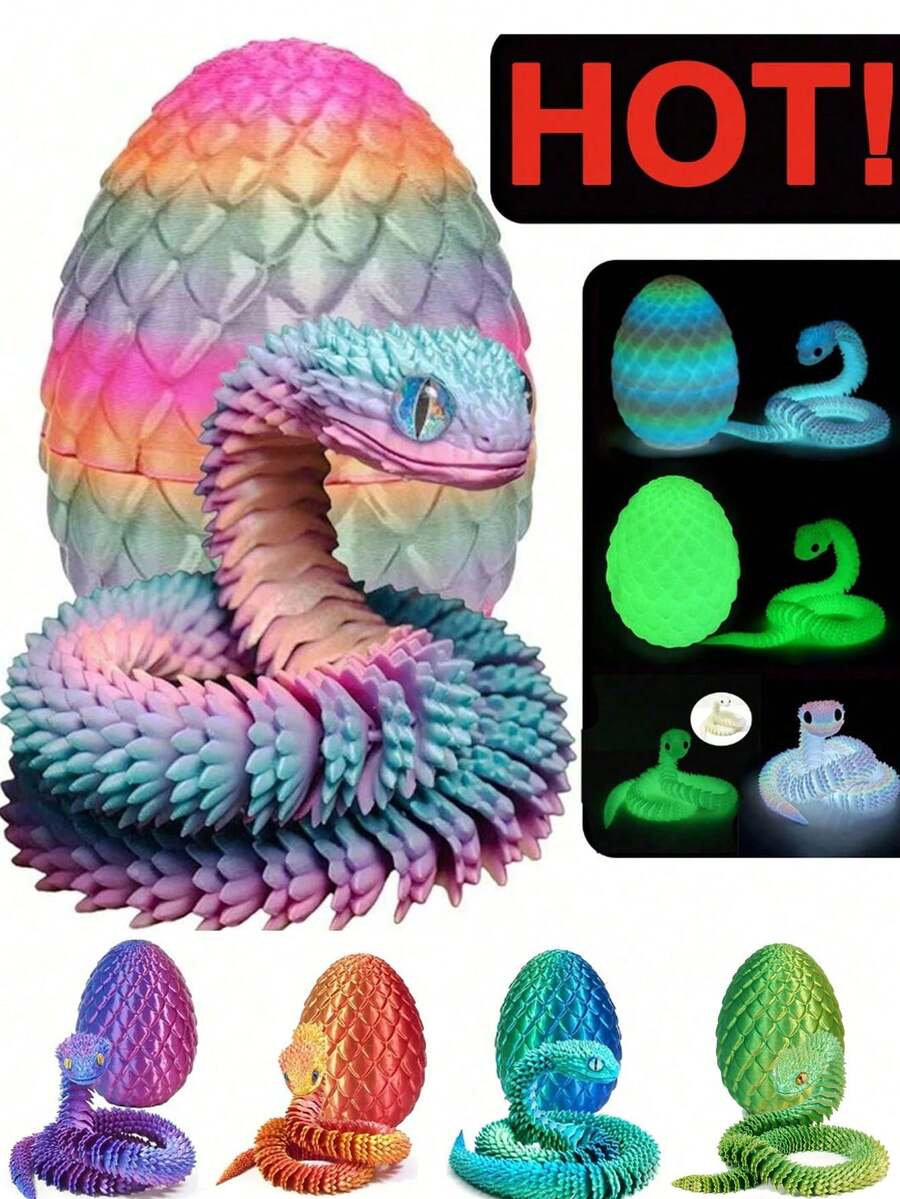 1/2/3/4/5件 3D列印蛇與驚喜蛋、壁虎，居家辦公室裝飾桌面擺件，適合房間裝飾雕像、桌面裝飾、紓壓指尖玩具、派對小禮、聖誕襪填充物、聖誕禮物、萬聖節禮物