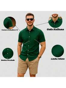Men's Slim Fit Shirt Kit With Italian Collar (2 Units) - Army Green - View 4