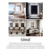 Espejo Rectangular Con Luz Led 50 X 70 Cm 3 Tonos De Luz Fría Neutra Cálida Atenuable Para Baño O Tocador Interruptor Táctil Montaje Vertical + Ganchos Transparentes 6pzs + Toallas 4pzs - Negro - Ver 9