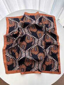 1pc Print Scarf Handkerchief Faux Silk Printed Bandana Scarf Multi Purpose Hair Accessory Women Scarf Scarves - Black-brown - View 2