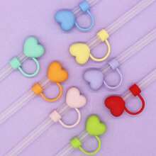 5pcs 10mm Large Diameter Heart Shaped Straw Caps, Soft Silicone Heart Straw Plugs, Compact Straw Covers - Multicolor - View 5