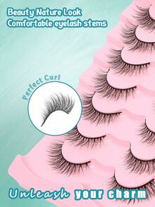 7 Pairs Natural Lashes Wispy Cat Eye Lashes 14mm False Eyelashes Natural Look Strip Lashes Thin Black Band Soft Eyelashes 3D Volume Lashes C Curl Eyelashes - Black - View 6