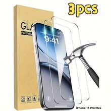 3片装钢化玻璃屏幕保护膜，兼容苹果17/17 Pro/17 Pro Max/17 Air/11/13/15 Pro Max/16 Pro Max/16 Plus/16/6/7/8 及其他类似型号，透明全覆盖屏幕保护膜 - 無色 - 查看 1