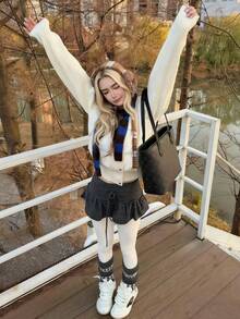 1件美式坏女孩灰黑条纹抽绳迷你裙，复古裙裤，适合动漫、哥特、学生角色扮演 - 彩色 - 查看 3