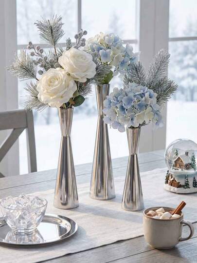 1 Pc/1 Set Metal Narrow-Neck Vase, Modern Minimalist Nordic Decorative Ornament, Suitable For Fresh Flowers, Reeds, Artificial Flowers, Living Room, Dining Table, Wedding, Home Decor, Party, Reception, Unbreakable Vase, Minimalist Basket-Style Arrangement, Room Decoration, Retro-Style Small Decorative Vase