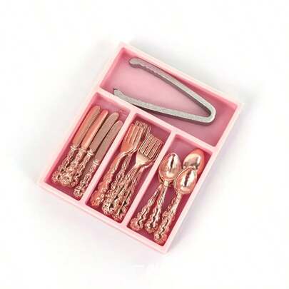 1:12 比例迷你餐具套装，带收纳盒 - 塑料餐具，适用于娃娃屋、咖啡馆或家居装饰，包含叉子、刀子、勺子和餐巾纸，是主题餐厅展示、迷你餐桌摆设、咖啡馆装饰的理想之选，精致的餐具，经久耐用，逼真美观。