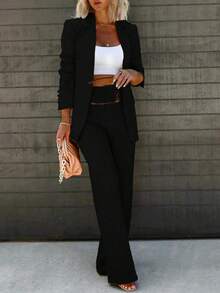 Women's Solid Color Slim Fit Formal Suit Set, One Solid Color, Suitable For All Seasons, Suitable For Parties, Dances, Parties, Birthday Parties, Cocktail Parties, Beer Festivals, Vacations, Fashion Shows - 黑色 - 查看 1