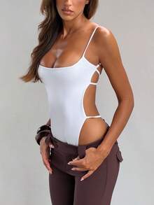 Women Summer Casual Spaghetti Strap Bandage Back Sleeveless Backless Short Jumpsuit Solid Cami Romper For Ladies Streetwear Beachwear - 白色 - 查看 3