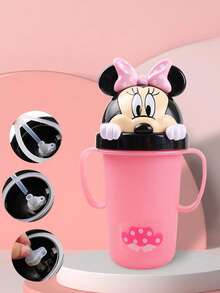 Disney 1个300毫升迪士尼卡通吸管杯，牛奶杯，防刮擦饮水杯，带刻度和双把手，米奇/米妮/汽车卡通人物图案 - 彩色 - 查看 2