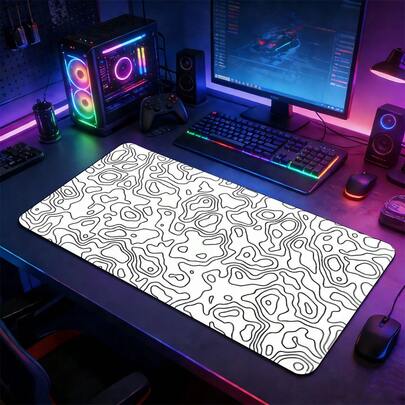 时尚精细地形轮廓大号游戏鼠标垫，加长防滑橡胶底座桌垫，几何地形图图案电脑配件，耐用办公桌垫，适用于家庭办公室和游戏环境，是徒步旅行者和地图爱好者的理想礼物