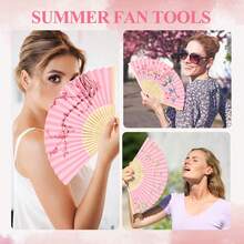 16/8件套粉色婚礼回礼扇套装，女士折叠手扇，粉色蝴蝶结，流苏，透明袋，婚礼派对装饰。适合作为新娘礼物、婚宴、生日派对、伴娘拍照道具、夏季扇子、活动及派对用品，多件套派对回礼包 - A - 查看 8