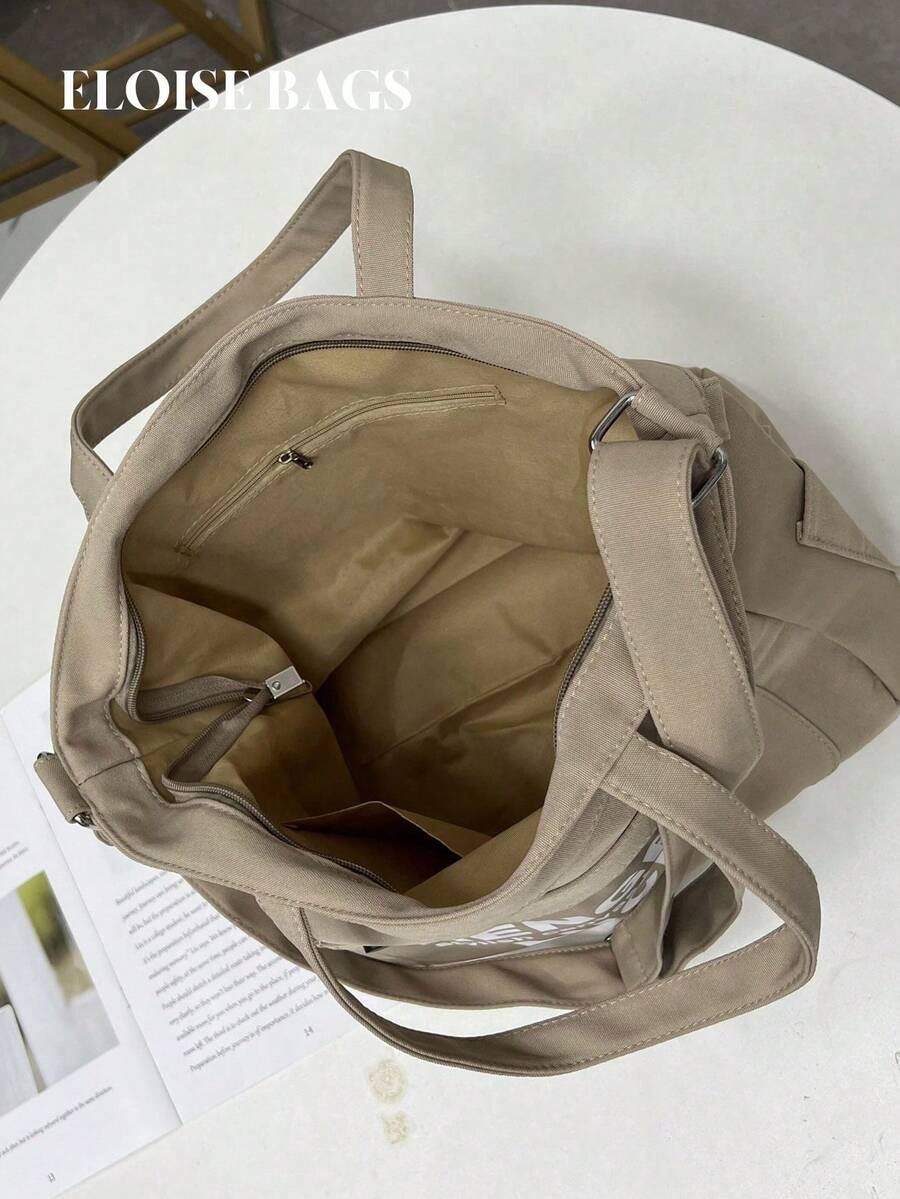 2024 Large Capacity Shoulder Commuter Tote Bag Crossbody Canvas Bag For Students - Khaki - View 1