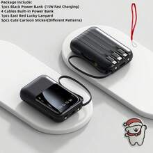 This Mini Portable Power Bank Features A 10000mAh Capacity With A Built-In 4-In-1 Multifunction Cable.Mini Powerbank,Small Size, Big Power!  Supporting 15W Fast Charging, It's Compact, Perfect For Travel, Business, Keeping Your Devices Powered Anytime. - 黑色 - 查看 9