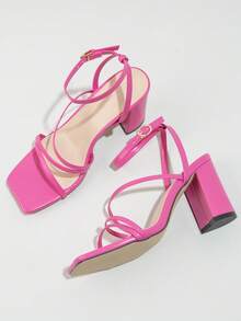 Giày sandal cao gót mũi vuông, đế dày, đính đá lấp lánh, sang trọng, phù hợp cho tiệc tùng, thời trang đa năng. - Màu Hồng Tươi - Xem 6