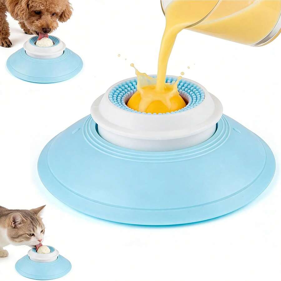 Dog Lick Bowl,Dog Lick Toy For Dogs & Cats With Non-Slip Base,Dog Licking Bowl With Ball,Dog Licking Toys For Dogs With Anxiety,Slow Feed Liquid Dog Bowl For Liquid & Soft Food(Yellow) - màu xanh da trời - Xem 1