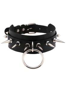 Colar Gargantilha de Couro PU Preto com Rebites Punk Goth, Adequado para Uso Diário, Festivais, Festas, Apresentações, Natal, Dia dos Namorados, Acessórios de Moda de Carnaval, Presente - Preto - Visão 6