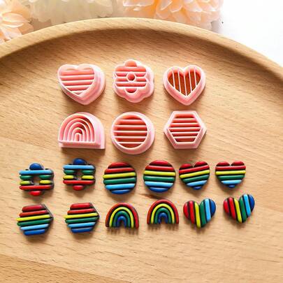 1pc/6pcs Mini Line Pattern Earring Mold, High Precision Clay Mold For Handmade Jewelry, Suitable For Pendant And Necklace Making, Geometric Hollow Clay Craft Tool, 6 Different Styles