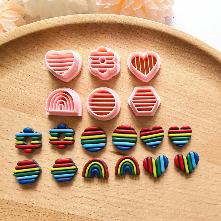 1pc/6pcs Mini Line Pattern Earring Mold, High Precision Clay Mold For Handmade Jewelry, Suitable For Pendant And Necklace Making, Geometric Hollow Clay Craft Tool, 6 Different Styles - Pink - View 1