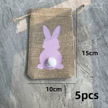5pcs Easter Bunny Linen Drawstring Bags, Suitable For Easter Party, Gift Packaging, Candy, Chocolate, Cookies - Sack - View 13