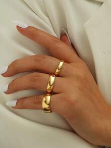 Set de 3 anillos sólidos minimalistas, aptos para uso diario - Multicolor - Ver 12