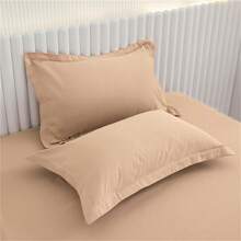 2pcs Solid Color Pillow Covers, Polyester Fiber Pillowcases, 2-Piece Set, Soft Breathable Decorative Pillow Protectors Suitable For Bedroom Sofa, Without Pillow Insert - Light Camel - View 1