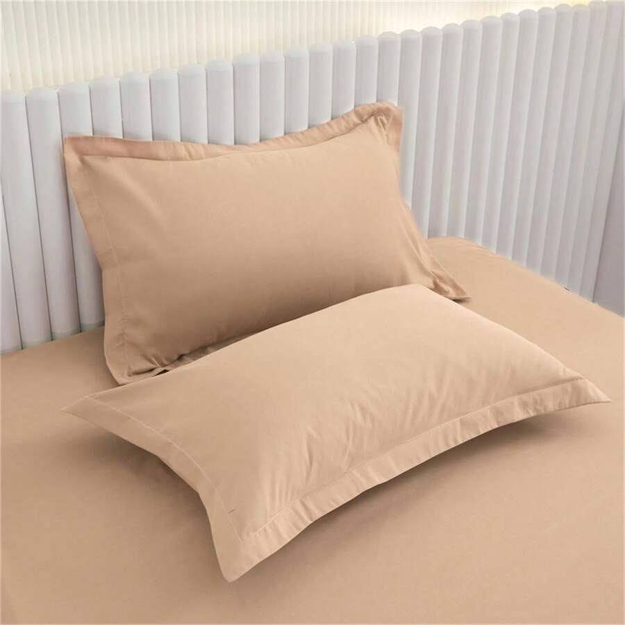 2pcs Solid Color Pillow Covers, Polyester Fiber Pillowcases, 2-Piece Set, Soft Breathable Decorative Pillow Protectors Suitable For Bedroom Sofa, Without Pillow Insert - Light Camel - View 1