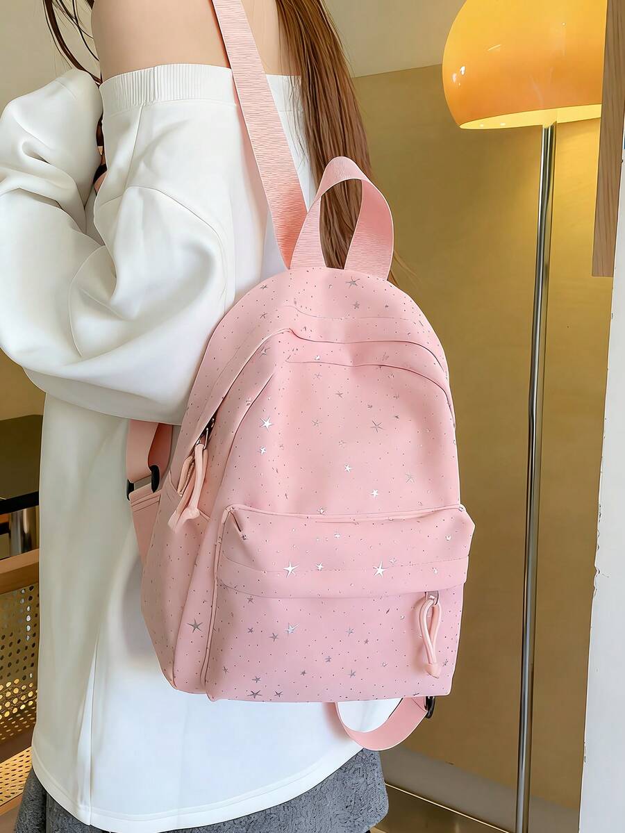 1pc Multi-Functional Mini Student Backpack - Cute Striped Texture Commuter Bag With Multiple Pockets And Comfortable Shoulder Straps - Multicolor - View 1