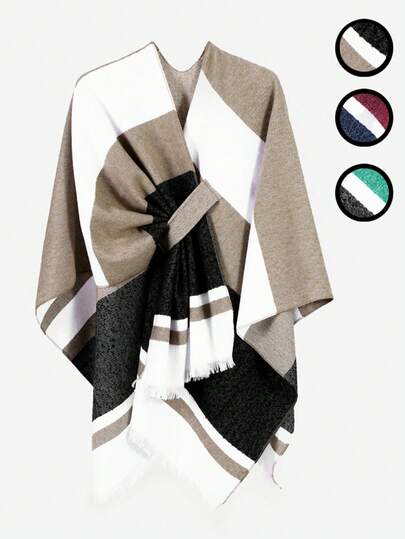 1pc Women's Casual Cape, Fashion Buckle Decor Shawl Wrap Jacket,Fall & Winter Styles Shawl, Ideal For Outdoor