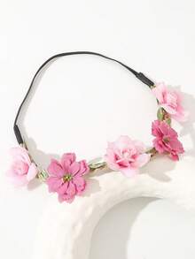 1 pieza Diadema bohemia dulce y linda con flor artificial, accesorios para niñas para boda, vacaciones, fiesta - Rosa - Ver 6