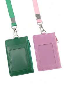 Leather Zipper ID Card Holder Multi-Card Position Badge Card Set With Lanyard Employee ID Card Holder - Multicolor - View 3