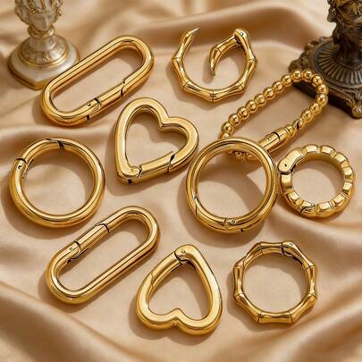 1pc Stainless Steel Bamboo-Patterned, Round, Heart-Shaped, Square Clasps Connecting Clasps Keyrings Necklace & Bracelet DIY Jewelry Making Accessories Suitable For Everyday Wear