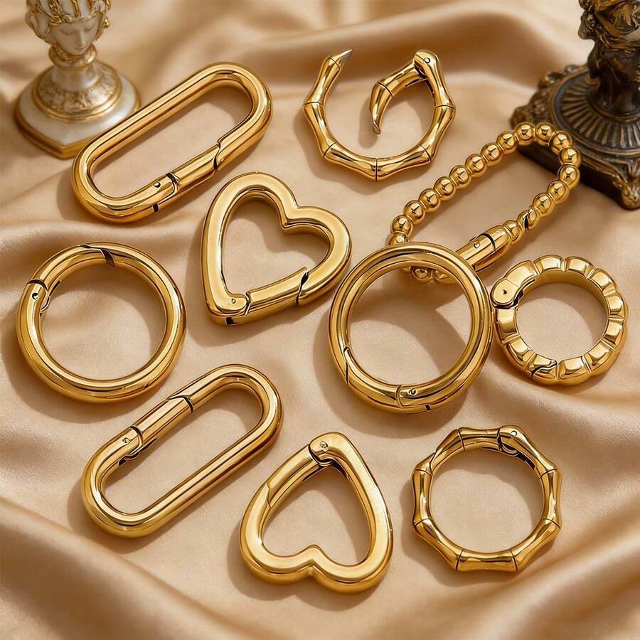 1 Móc khóa lò xo hình trái tim, tròn hoặc bầu dục, mạ vàng 18K bằng thép không gỉ, dùng để nối móc chìa khóa, dây chuyền, vòng tay, phụ kiện làm đồ trang sức DIY. - cái nút - Xem 1