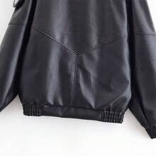 2025 European And American Retro Motorcycle Style Leather Jacket With Stand Up Collar And Jacket - Black - View 9