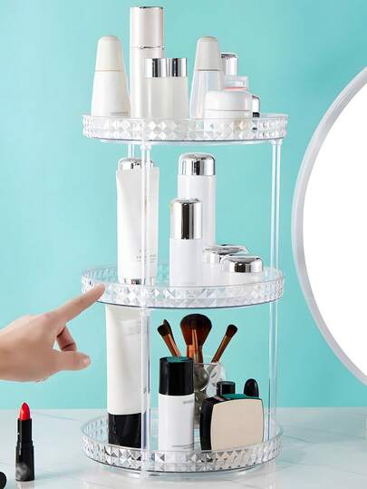 1pc Plastic Cosmetic Storage Rack Makeup Organizer - 360-Degree Rotating Bathroom Countertop Organizer For Perfume, Lipstick, And Skincare Holder - Multi-Functional Makeup Display Tray For Dresser - Ideal Holiday Gift