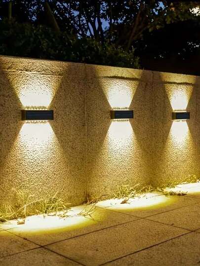 1/2 piezas Luz solar de pared con luz cálida/blanca convex Up & Down de 16/12 LED, con batería recargable de NiMH incorporada, foco de a prueba de agua de ABS para porche, patio, garaje, camino, jardín y patio | Iluminación solar | Carcasa de plástico resistente, adecuada para decoración de bodas, Día de San Valentín, Día de la Madre, vuelta al colegio, Navidad, Halloween