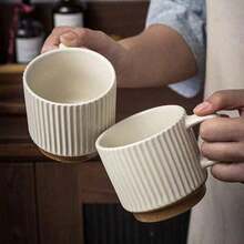 [Minimalist Style Ceramic Cup] High-Quality Ivory White Coffee Cup, 240ml Large Capacity Mug, Thick Wall Heat-Resistant Handle - Multicolor - View 6