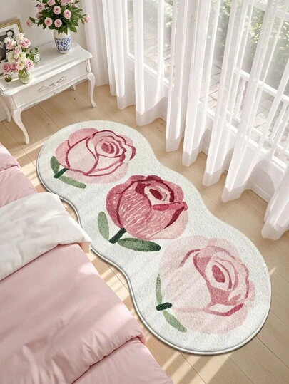 1PC Rug For Bedroom Rose Flower Fresh Style Runner Rug, Pink Cute Rugs Long Kitchen Floor Mat Carpet Suitable Bathroom, Kitchen, Outdoor, Indoor, Runner Corridor, Bedroom, Living Room, Beside Machine Washable Kitchen Rug Kitchen Washable Rug