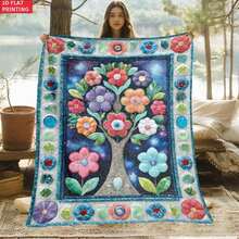 One 2D Floral Print Outdoor Blanket – Made Of Lightweight Flannel, Suitable For Camping, Picnics, Hiking, Travel, Airplanes, Bedrooms, Offices, Seating, And Other Occasions. The Digitally Printed Blanket Uses Soft And Warm Flannel Fabric, Making It A Perfect Gift For Friends And Family. 2D Flat Design. - White - View 2