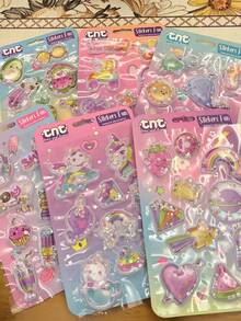 可爱夏日水果冰淇淋奶昔注水贴纸 3D海豚闪光流沙贴纸 - 彩色 - 查看 6