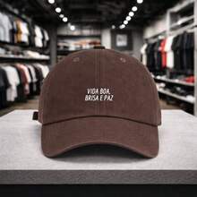 Unisex Cap With Motivational Phrase "Good Life, Breeze And Peace" Curved Brim Adjustable Hat Basic Vintage Style Classic Casual Everyday Premium Fabric For Outings, Sun, Heat, And Holidays - 鏽棕色 - 查看 1