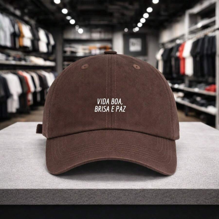 Unisex Cap With Motivational Phrase "Good Life, Breeze And Peace" Curved Brim Adjustable Hat Basic Vintage Style Classic Casual Everyday Premium Fabric For Outings, Sun, Heat, And Holidays - 鏽棕色 - 查看 1