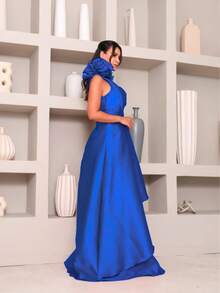 Long Dress With Flower For Graduation, Party, Wedding, Evening. - Royal Blue - View 2