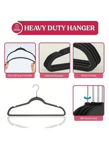 50pcs Black Velour Home Use Anti-Skid Clothes Hanger-Perfect For Various Clothing Items,Spring,Minimalist,Summer Tops - View 5