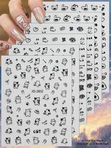 3/6张可爱动物美甲贴纸 猫 熊 爪子 黑白涂鸦美甲贴花 - 彩色 - 查看 10