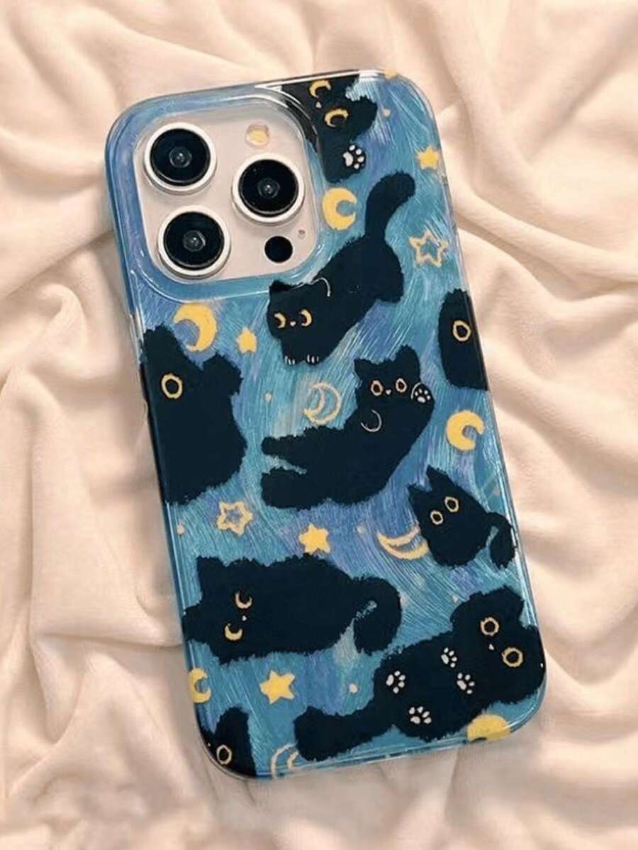 1个幻影猫图案手机壳，兼容 17 Pro Max、16、15、14、13、12、11，可爱又实用 - 彩色 - 查看 1